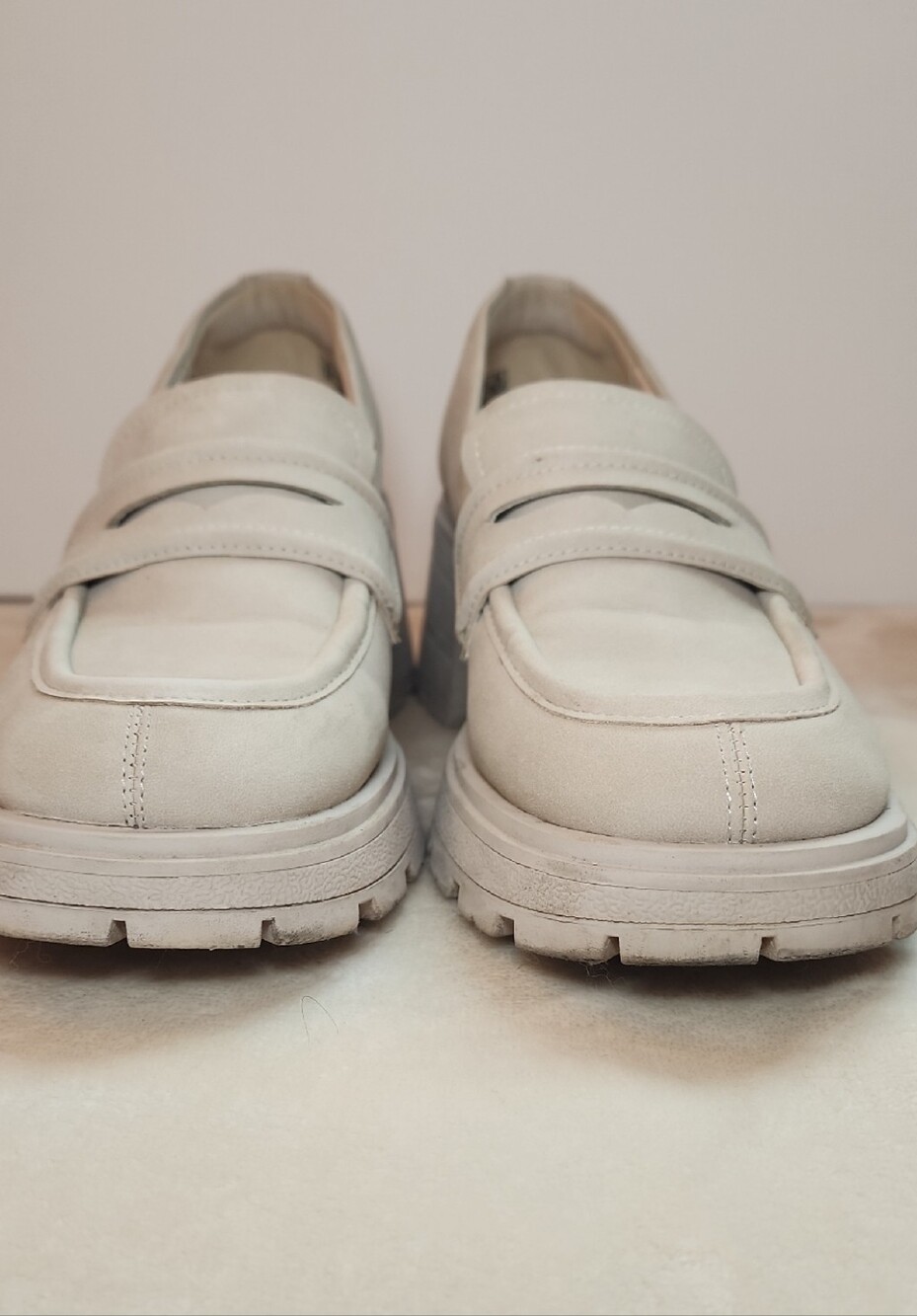 Chunky Cream Suede Loafers - Picture 3 of 10